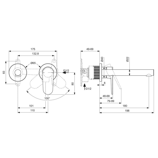 Смеситель встраиваемый для умывальника Ideal Standard CeraLife O BE019AA