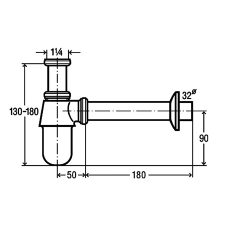 Сифон хромированный с выпуском для умывальника 1"1/4 х 32 х 200 мм Viega