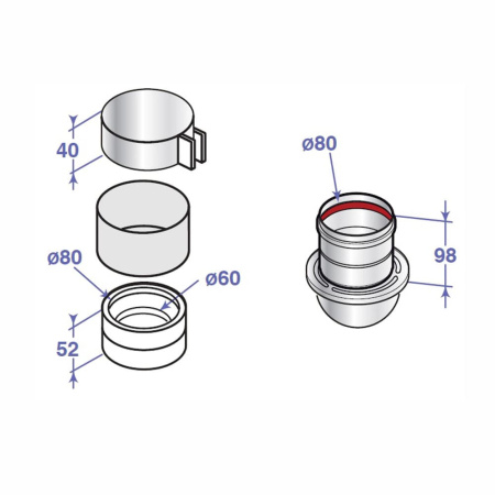 Переходник De Dietrich HX 30 для раздельного забора воздуха  и удаления продуктов сгорания