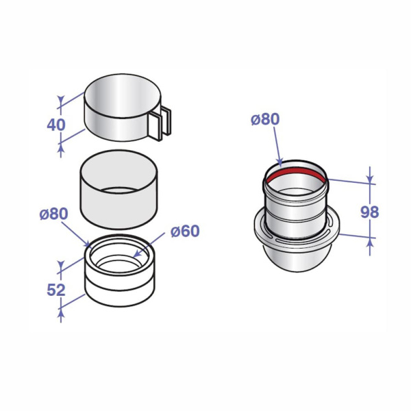 Переходник De Dietrich HX 30 для раздельного забора воздуха  и удаления продуктов сгорания