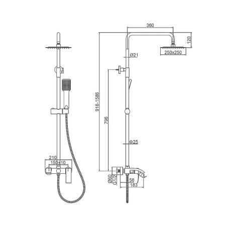 Душевая система Ledeme L72417 со смесителем и тропическим душем