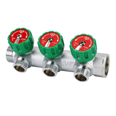Коллектор распределительный 3/4" ВР/НР на 3 выхода 1/2" НР хромированный VARMEGA