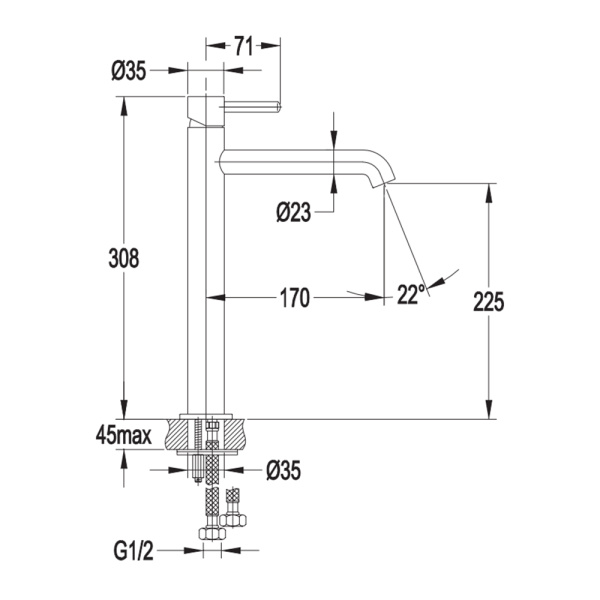 Смеситель для умывальника Omnires Y BLACK Y1212NBL высокий черный