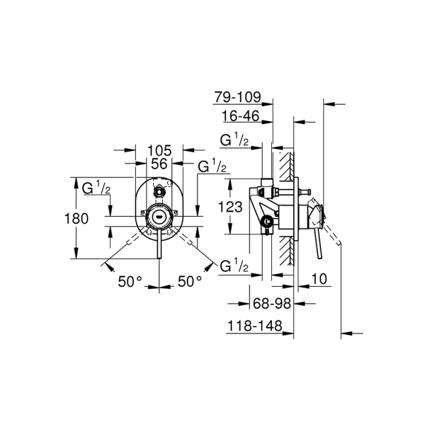 Смеситель скрытого монтажа для ванны Grohe BauClassic 29047000 Смеситель скрытого монтажа для ванны Grohe BauClassic 29047000