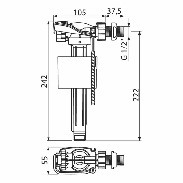 Впускной клапан боковой Alcaplast A150-1/2"-BL-01 для керамических бачков Впускной клапан боковой Alcaplast A150-1/2"-BL-01 для керамических бачков