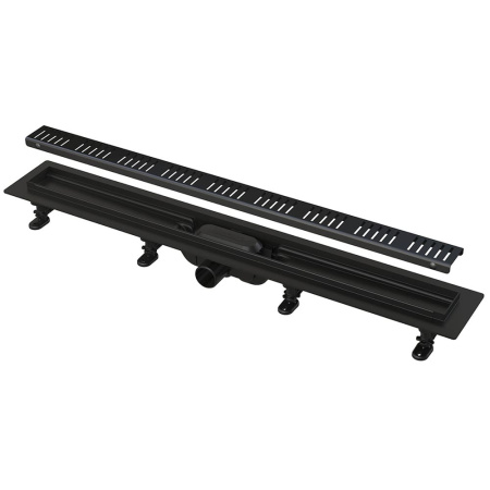 Трап для душа AlcaPlast APZ10BLACK-850M с порогами пластиковый 850 мм с металлической решеткой Simple (черный матовый)