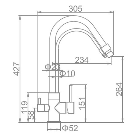 Смеситель для кухонной мойки Ledeme L4755-9 с выходом для питьевой воды с 2 изливами