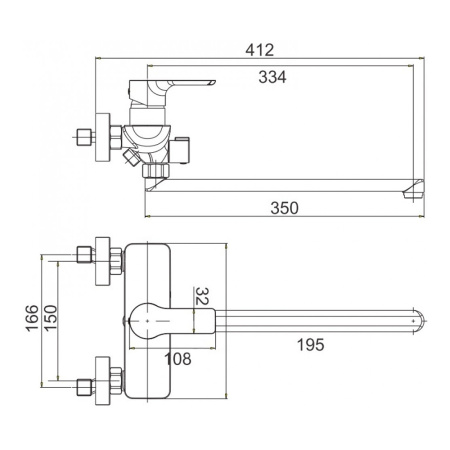 Смеситель для ванны Gerhans K13115 с длинным изливом