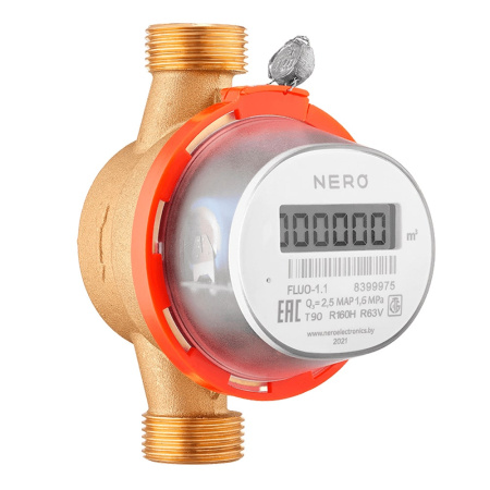 Счетчик горячей воды Nero Electronics FLUO-1.4 R25 DN15, крыльчатый с дистанционным съемом данных