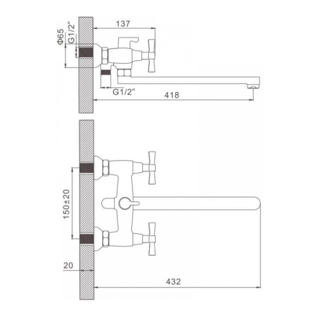 Смеситель для ванны двухвентильный Gerhans K13213  с длинным изливом