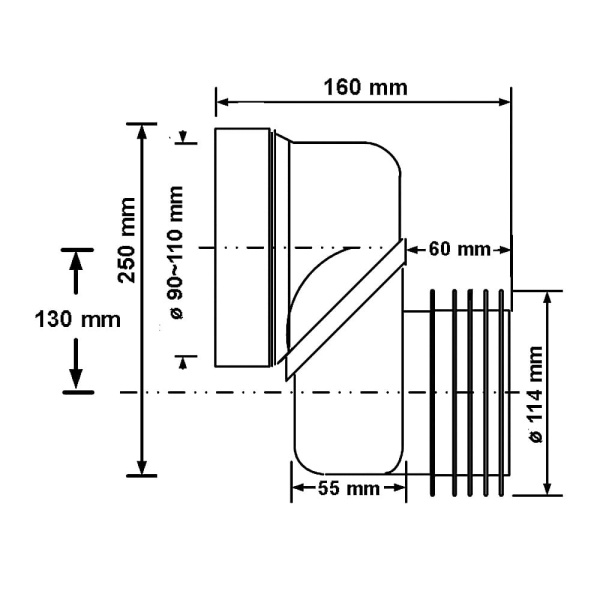 Труба фановая со смещением 130 мм, L 160 мм с манжетой, McALPINE MRWCLO-10