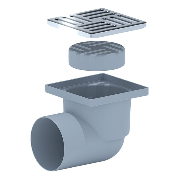 Трап для душа нерегулируемый горизонтальный АНИПласт ТQ1112 DN110 с "сухим" затвором и решеткой 150х150 из нержавеющей стали