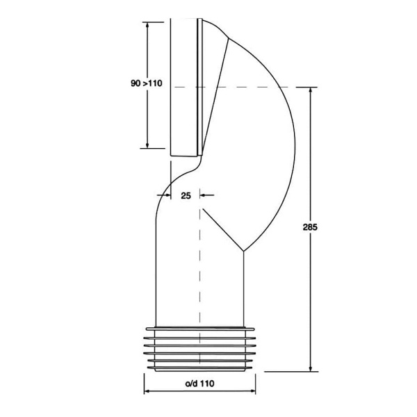 Колено для унитаза 90°, L 285 мм с манжетой McALPINE HC42