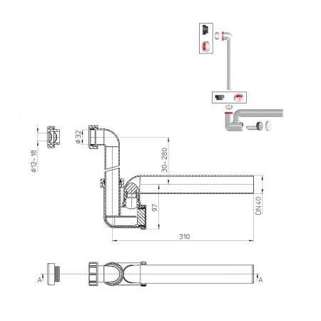 Сифон для кондиционеров HL 136N с запахозапирающим устройством