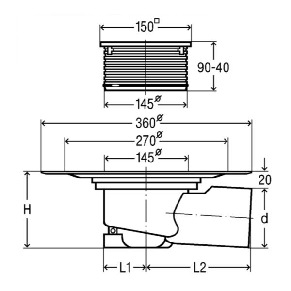 Трап для душа угловой DN100 с нержавеющей решеткой 150 х 150 мм VIEGA