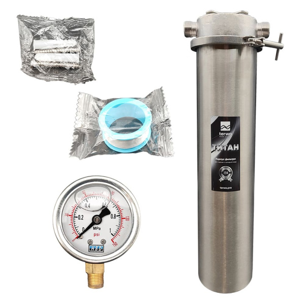 Корпус магистрального фильтра Terwa Титан 20 ВВ (с манометром) 1"