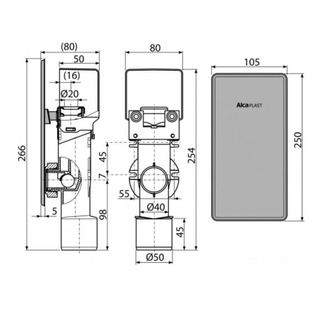 Сифон для сбора конденсата под штукатурку Alcaplast AKS4 DN40 и DN50