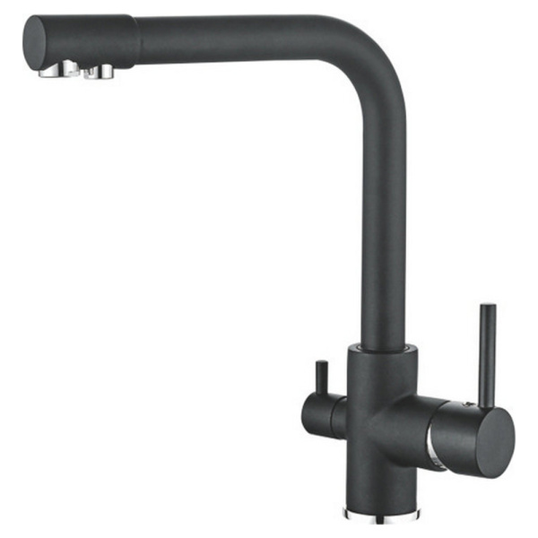 Смеситель для кухонной мойки Ledeme L4055B-3 с выходом для питьевой воды черный матовый