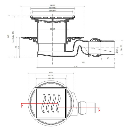 Душевой трап точечный 150 х 150 мм Pestan Confluo TIDE 4 MASK (полированная сталь)
