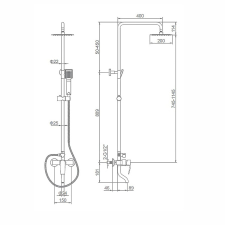 Душевая система Ledeme L2443 со смесителем и тропическим душем