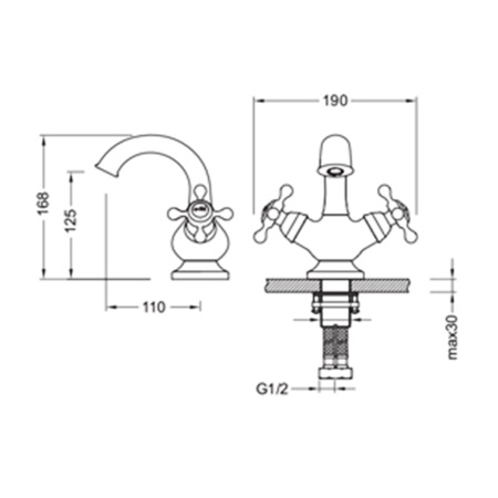 Смеситель для умывальника двухвентильный Gerhans K11001