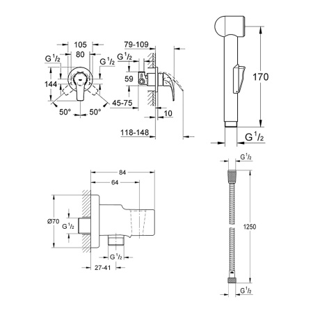 Смеситель для гигиенического душа скрытого монтажа Grohe BauCurve 123072