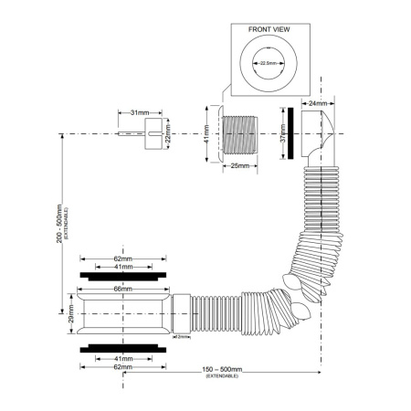 Перелив для умывальника хромированный с гофрированной трубкой McALPINE