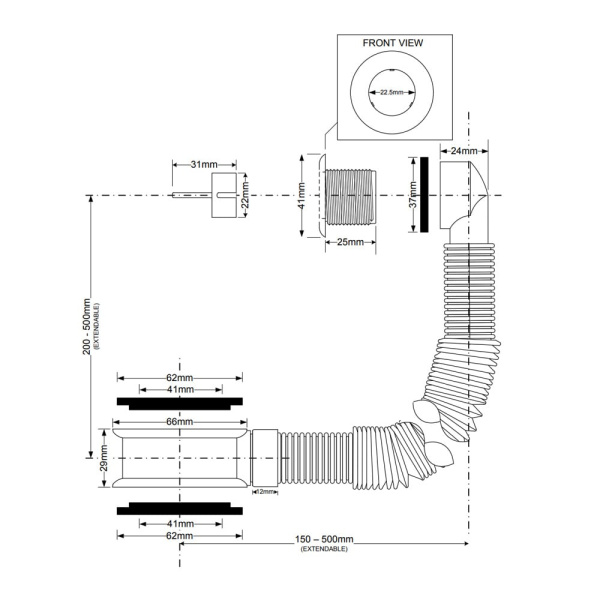 Перелив для умывальника хромированный с гофрированной трубкой McALPINE