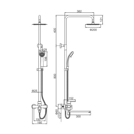 Душевая система Ledeme L72403-2 (сатин) со смесителем и тропическим душем