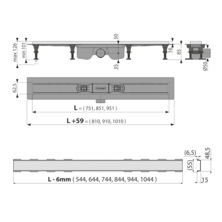 Трап для душа с решеткой SOLID 750 х 85 мм Alcaplast APZ22