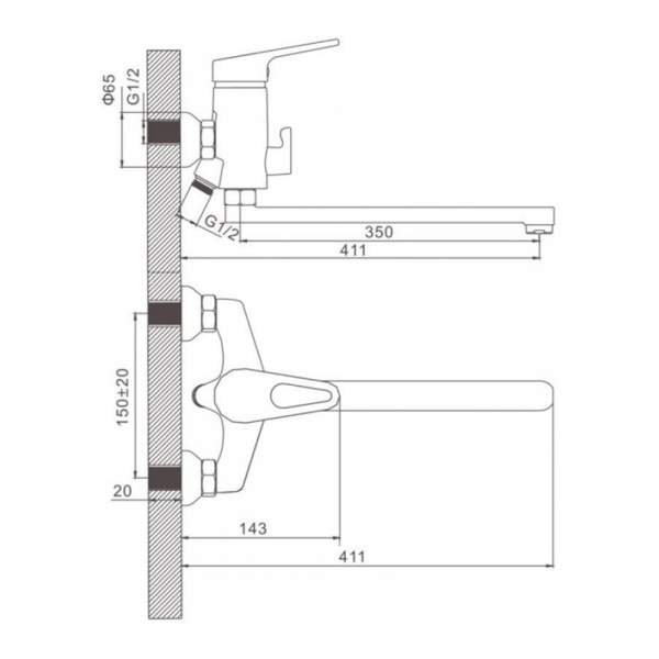Смеситель для ванны Gerhans K13109 с длинным изливом