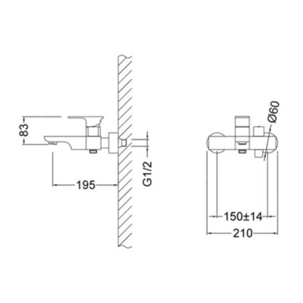 Смеситель для ванны Gerhans K13008 с коротким изливом