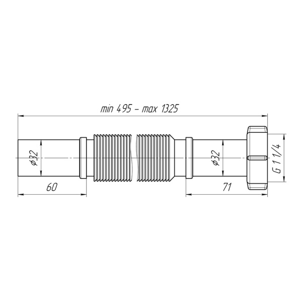Гибкое соединение 1 1/4 x 32 Ани Пласт К213 удлиненное