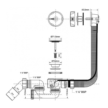 Сифон для ванны автомат McALPINE HC31M-N1, прочистной