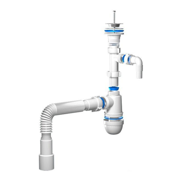 Сифон для умывальника 1 1/4" х 40 с гибкой трубой 40x40/50 и отводом Ани Пласт C1315