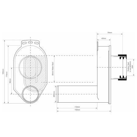 Сифон для писсуара вакуумный горизонтальный McAlpine 2" x 50 мм (скрытого монтажа)