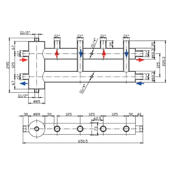 Гидравлический разделитель совмещенный с коллектором 2+1 вых. (наржавеющая сталь) VIEIR