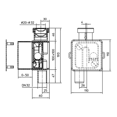 Встраиваемый сифон DN32 для кондиционера HL138