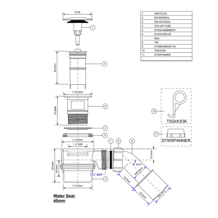 Сифон для ванны McALPINE HC26-IOF-85-CB (h 85 мм) с встроенным переливом