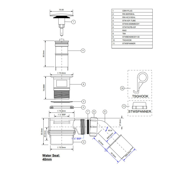 Сифон для ванны McALPINE HC26-IOF-85-CB (h 85 мм) с встроенным переливом Сифон для ванны McALPINE HC26-IOF-85-CB (h 85 мм) с встроенным переливом