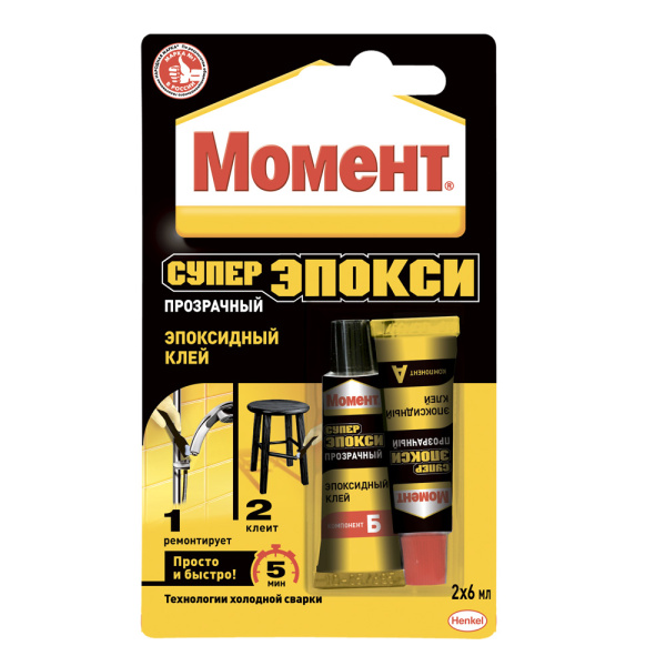 Универсальный эпоксидный клей Момент Супер Эпокси Прозрачный 2х6 мл