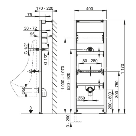 Инсталляция для подвесного писсуара и сенсора AlcaPlast A107S/1200