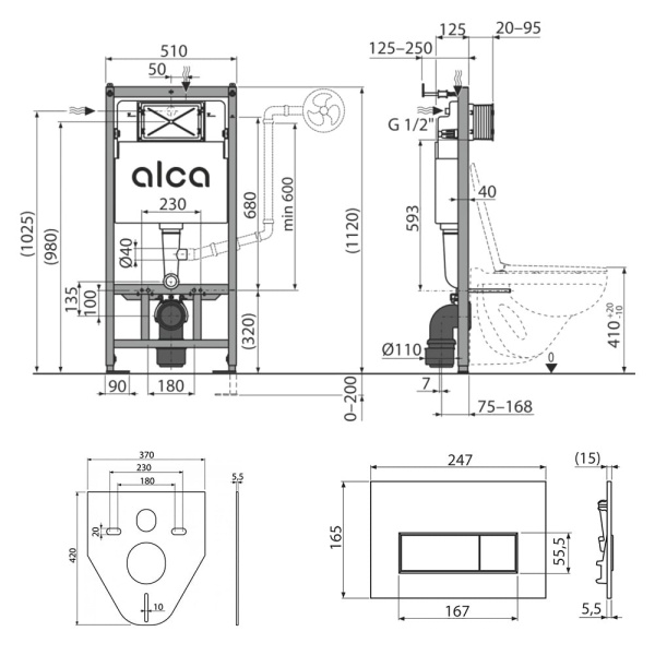 Инсталляция для унитаза Alcadrain (Alcaplast) AM101/1120 с белой кнопкой M570 Инсталляция для унитаза Alcadrain (Alcaplast) AM101/1120 с белой кнопкой M570