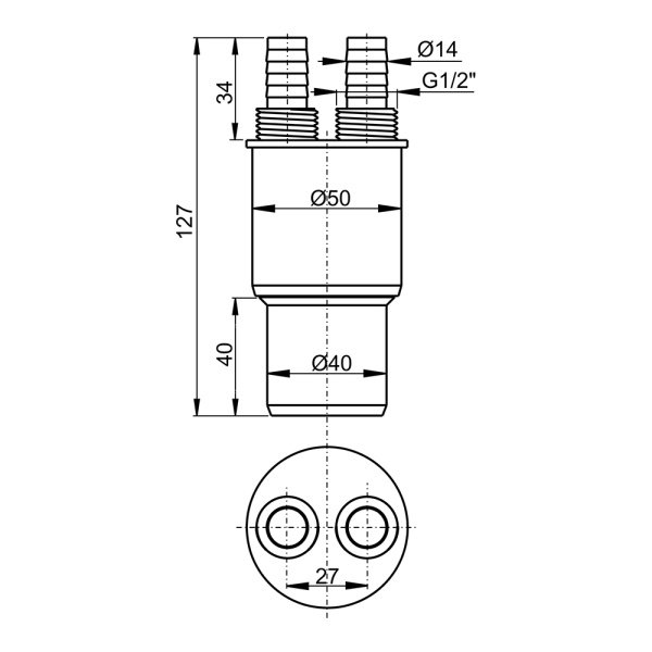 Заглушка для монтажа фильтров 1/2" х 40/50 мм Alcaplast AKS6 Заглушка для монтажа фильтров 1/2" х 40/50 мм Alcaplast AKS6