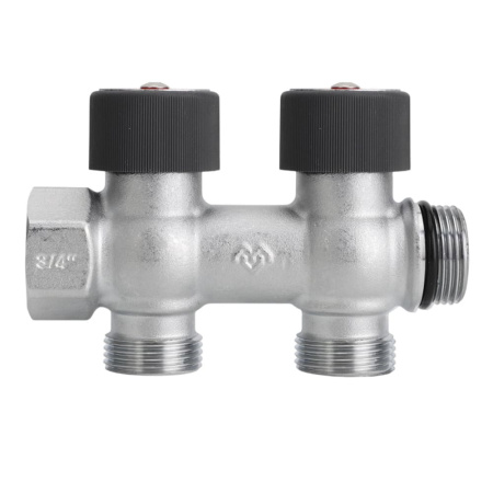 Коллектор распределительный 3/4" х 3/4"ЕК, на 2 выхода, хром, VARMEGA