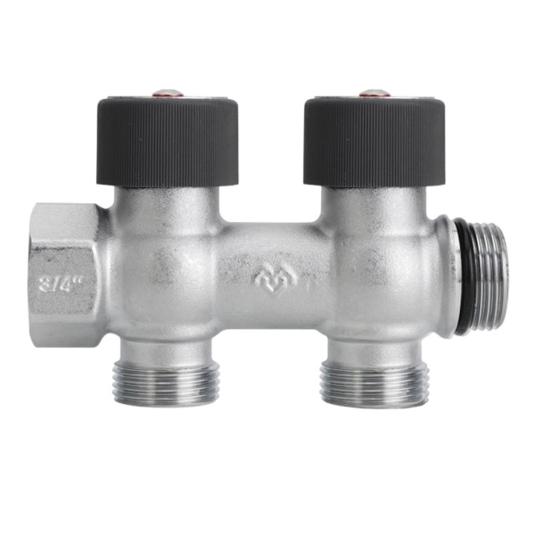 Коллектор распределительный 3/4" х 3/4"ЕК, на 2 выхода, хром, VARMEGA
