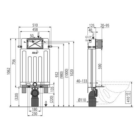 Инсталляция для подвесного унитаза Alcaplast AM100/1000