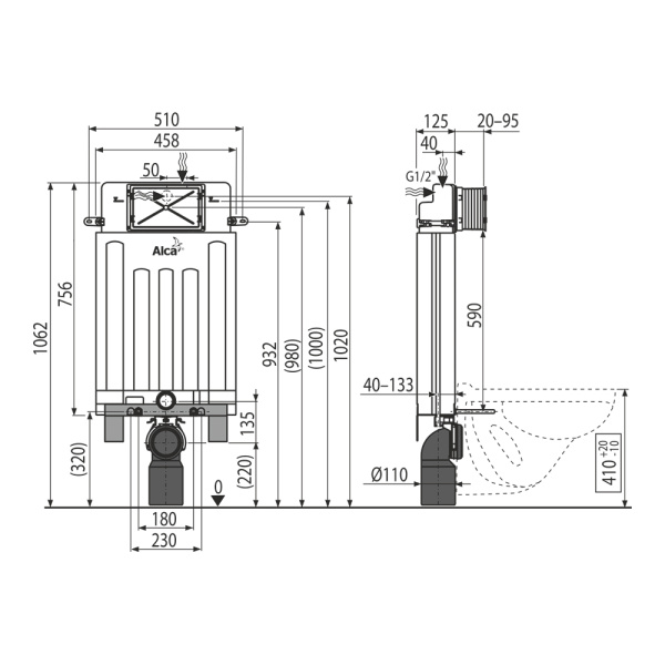 Инсталляция для подвесного унитаза Alcaplast AM100/1000 Инсталляция для подвесного унитаза Alcaplast AM100/1000