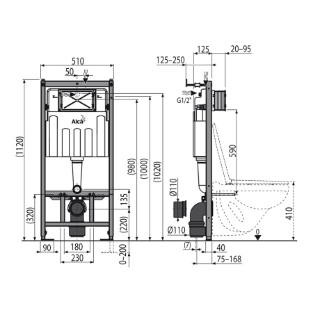 Инсталляция для подвесного унитаза Alcaplast AM101/1120E