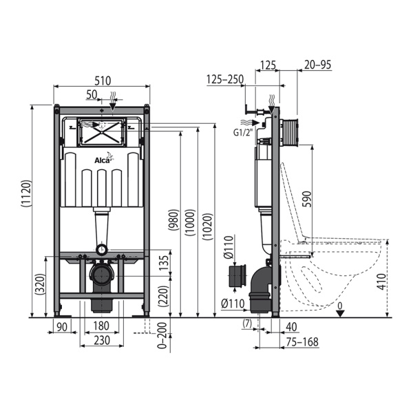 Инсталляция для подвесного унитаза Alcaplast AM101/1120E Инсталляция для подвесного унитаза Alcaplast AM101/1120E